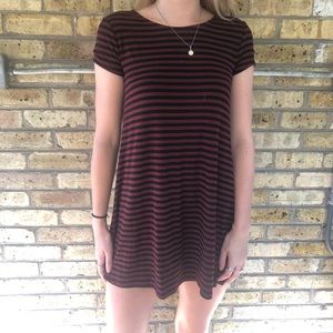 Maroon and black striped T-shirt dress!